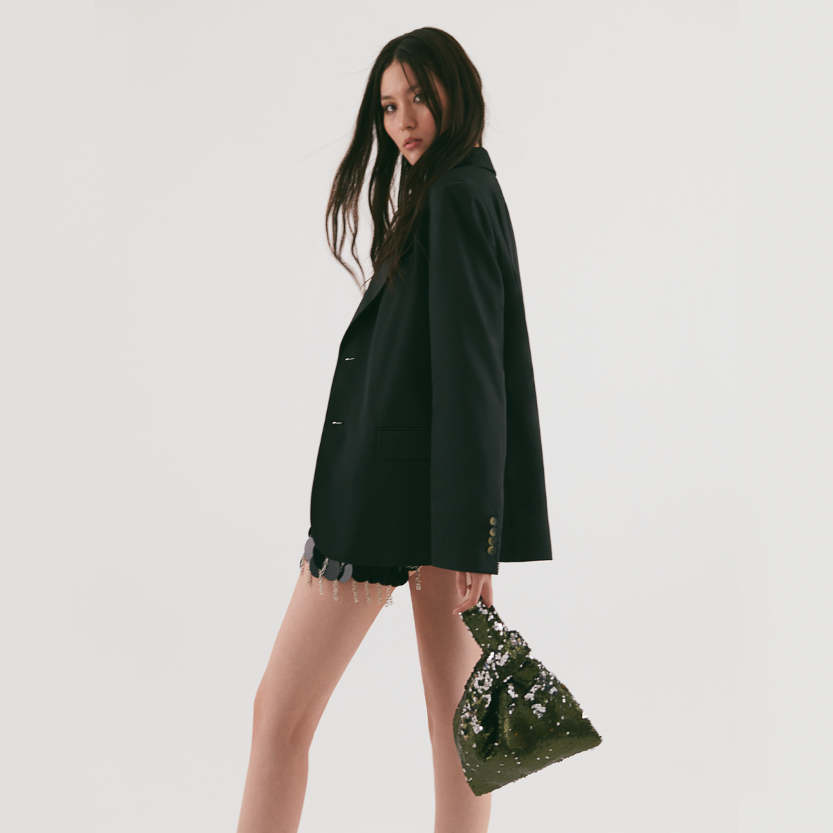 JADE IN KHAKI/ SILVER SEQUIN